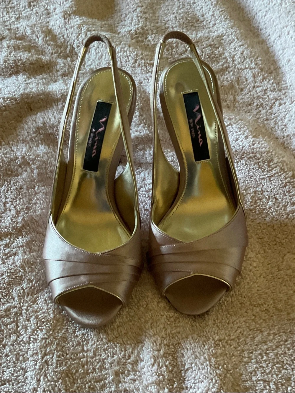 Nina Metallic Blush Peep-Toe Slingback Heels